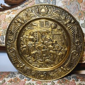 Vintage Copper Brass Decorative England Tavern Scene Wall Hanging Plate